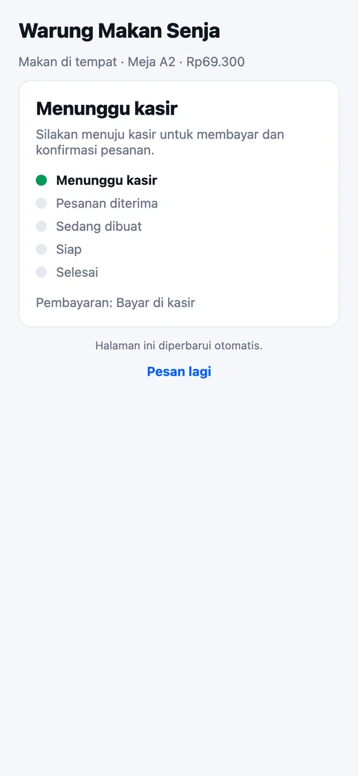 Status pesanan: menunggu kasir
